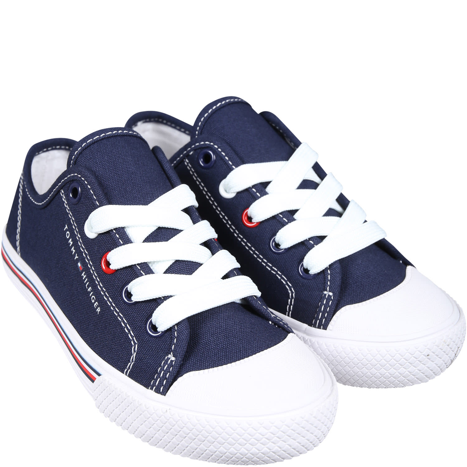 Shop Tommy Hilfiger Blue Sneakers For Kids With Logo