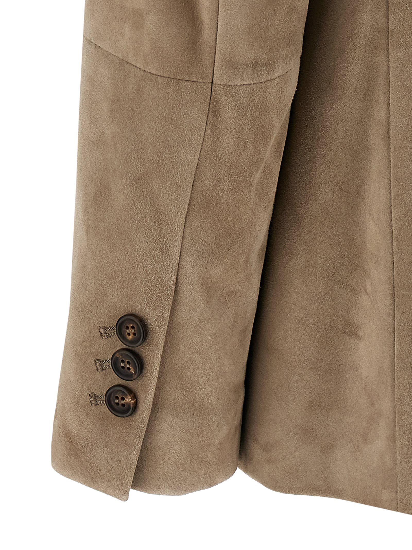 Brunello Cucinelli Suede Blazer With Flap Pockets And Notch Lapel In Beige