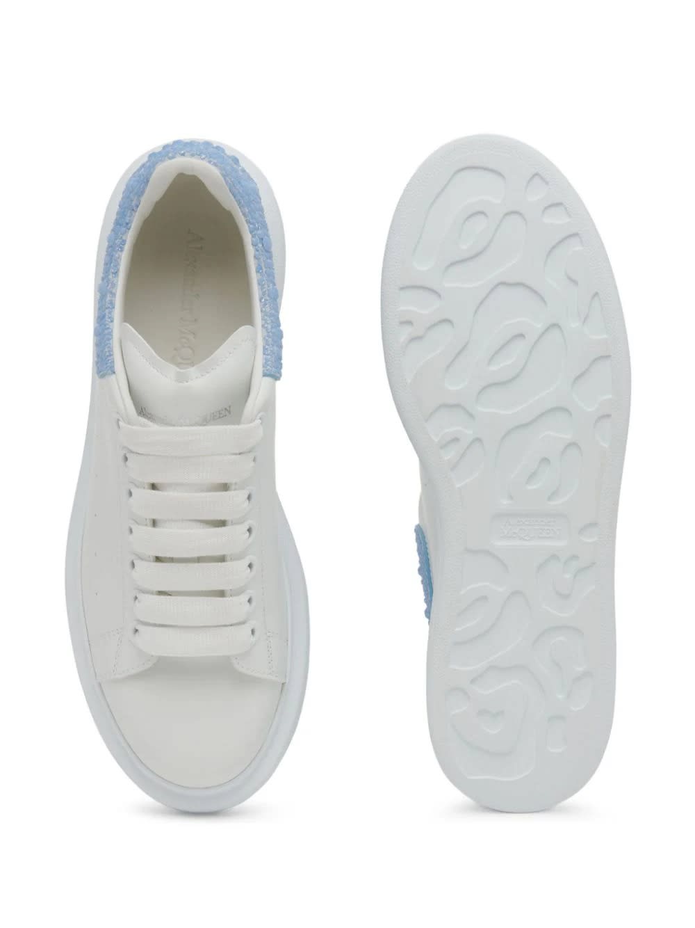 Shop Alexander Mcqueen White Oversized Sneakers With Powder Blue Rhinestone Spoiler