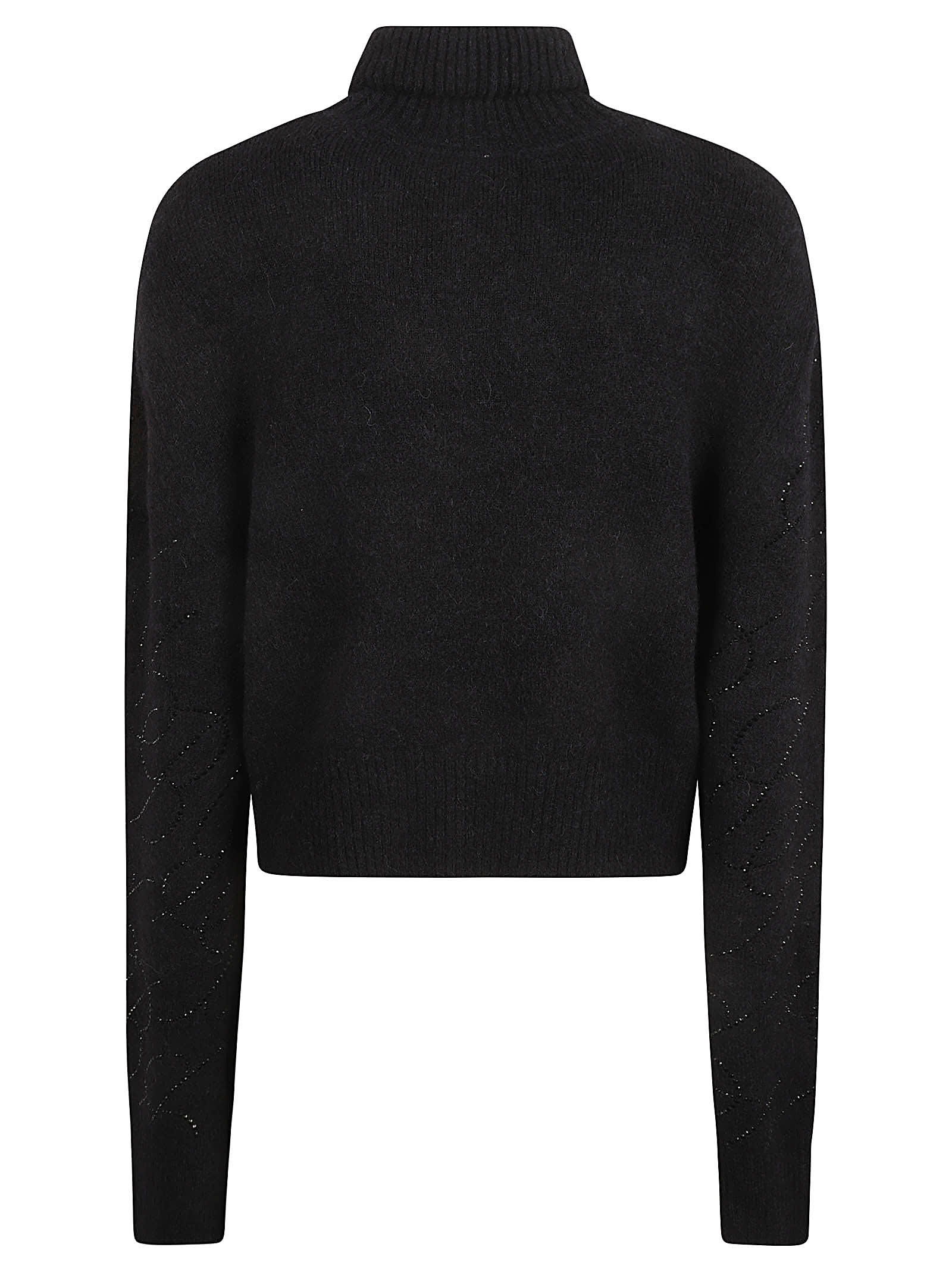 Shop Blumarine Roll Neck Embellished Knit Sweater In Black