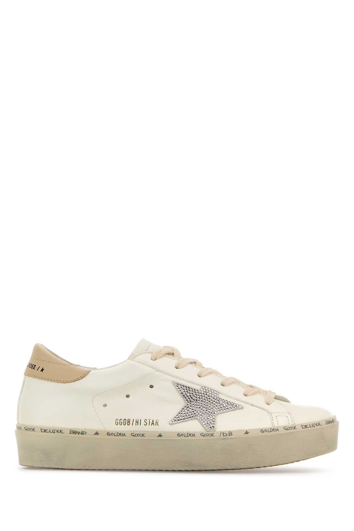 Shop Golden Goose White Leather Hi Star Sneakers In Whitecrystalsmokegrey