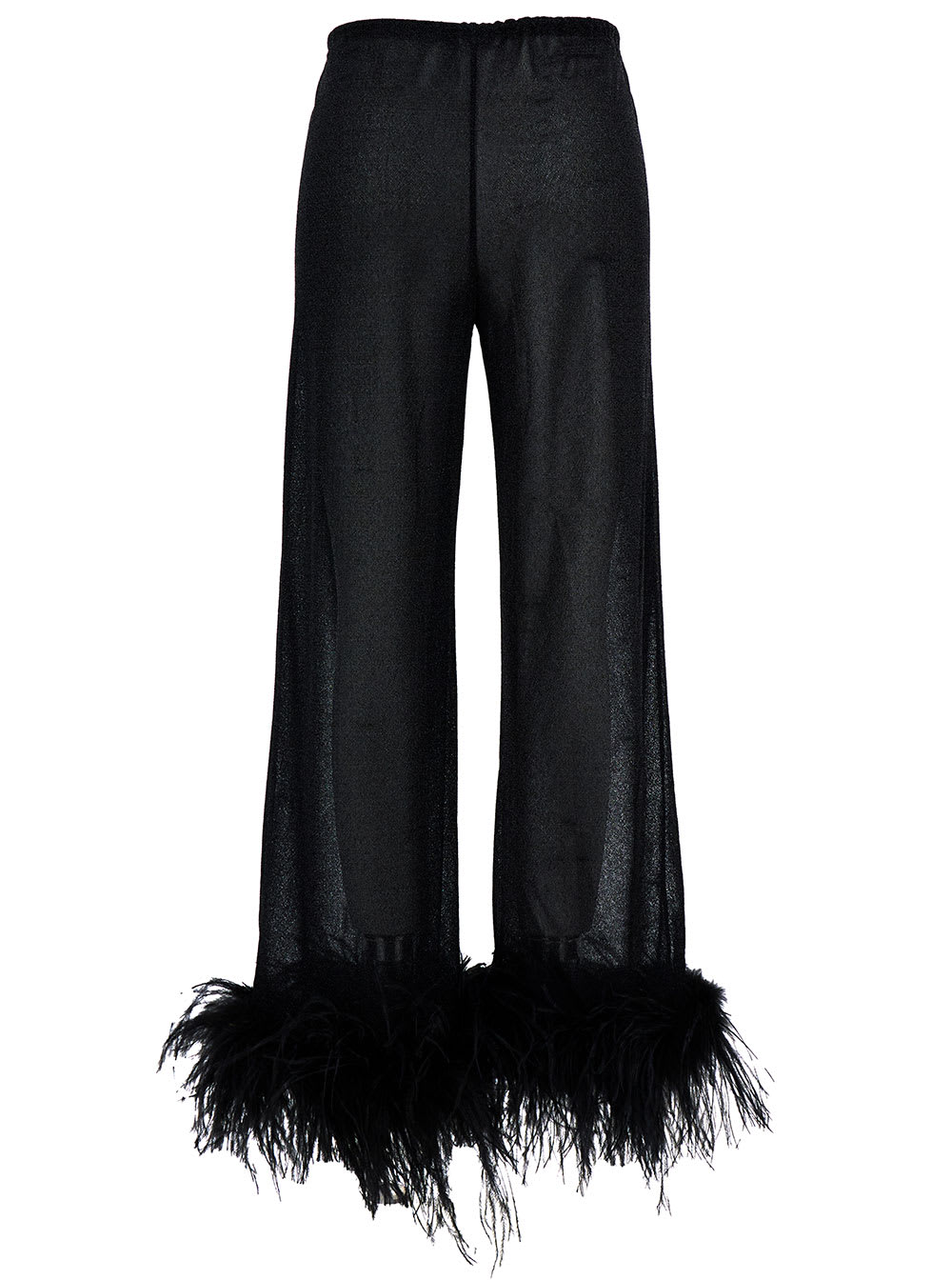 Shop Oseree Lumière Plumage Black Pants With Feathers And Drawstring In Polyamide Blend Woman