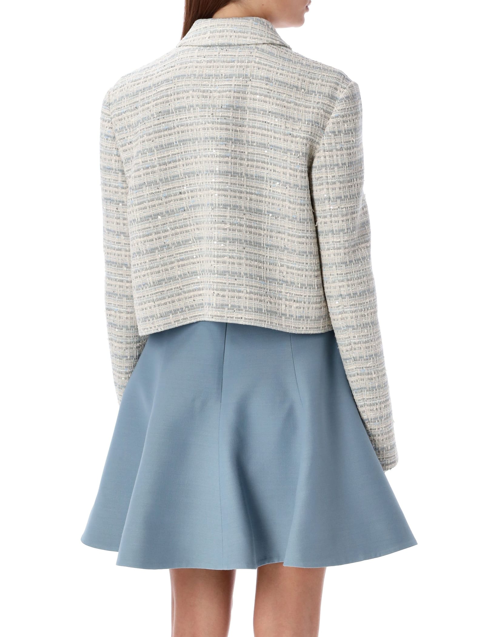 Shop Valentino Short Tweed Jacket In Avorio Blue