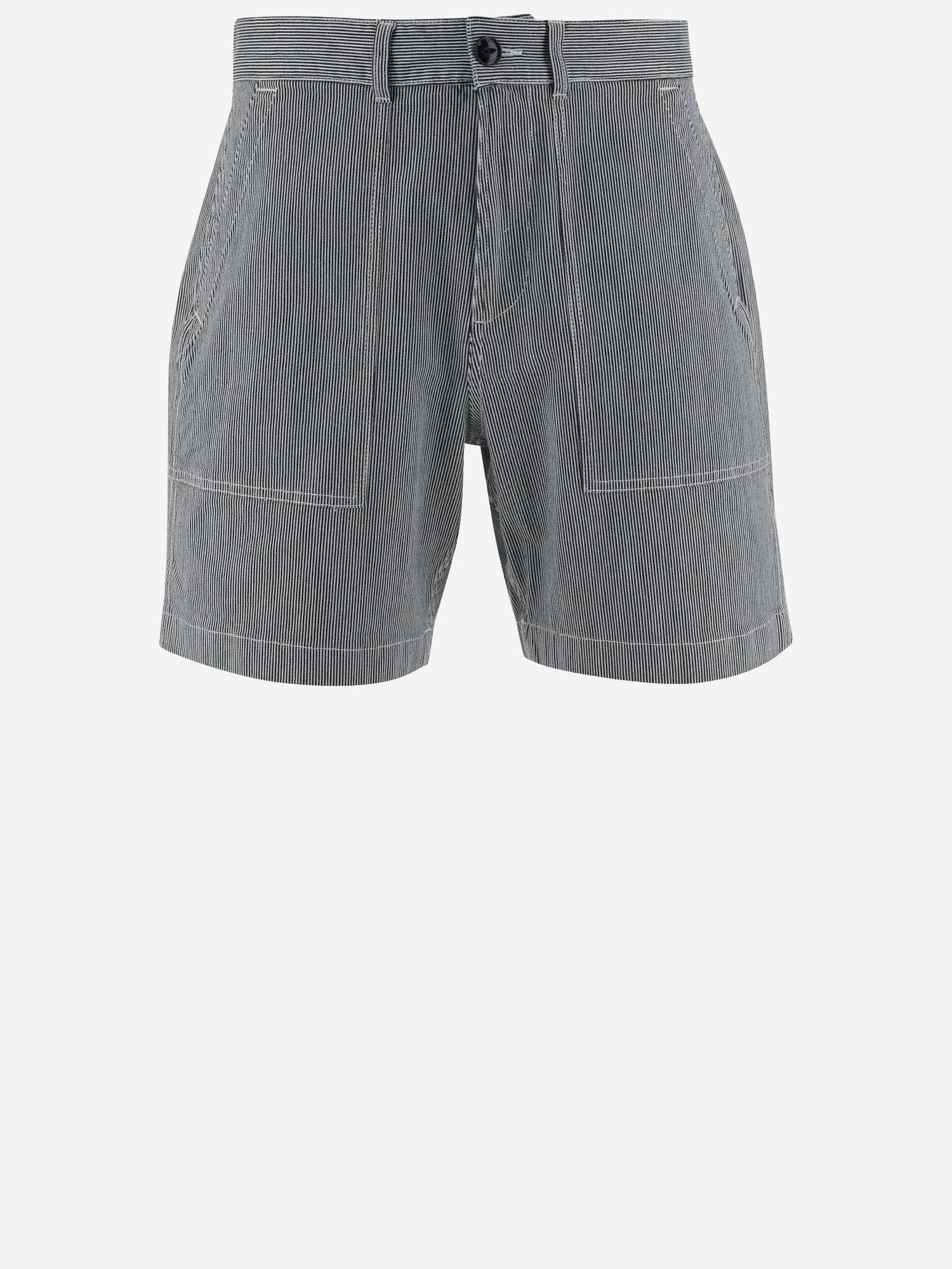 Shop Woolrich Stretch Cotton Short Pants With Striped Pattern In Blue