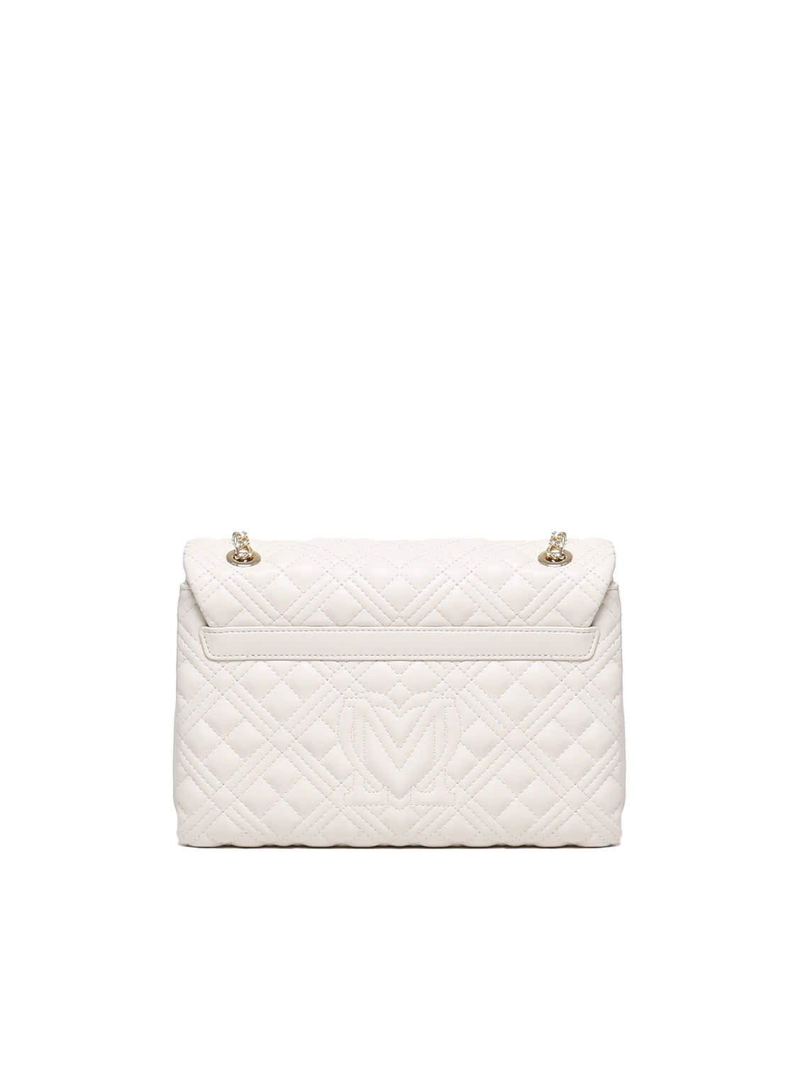 Shop Love Moschino Quilted Bag With Logo Plaque In White