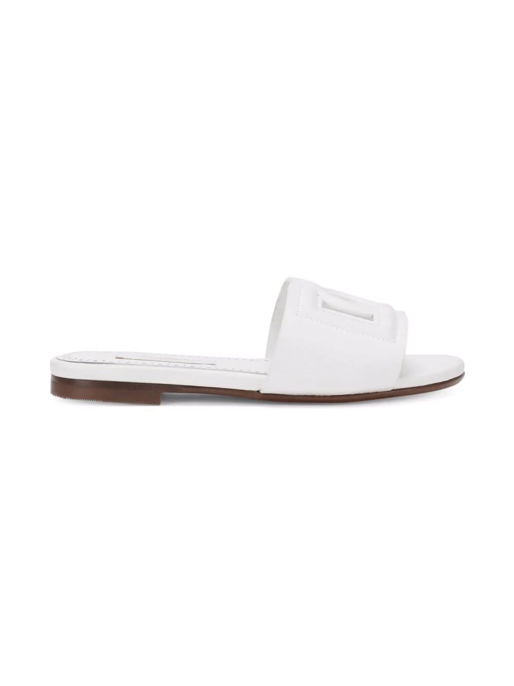Shop Dolce & Gabbana White Leather Slide With Dg Logo