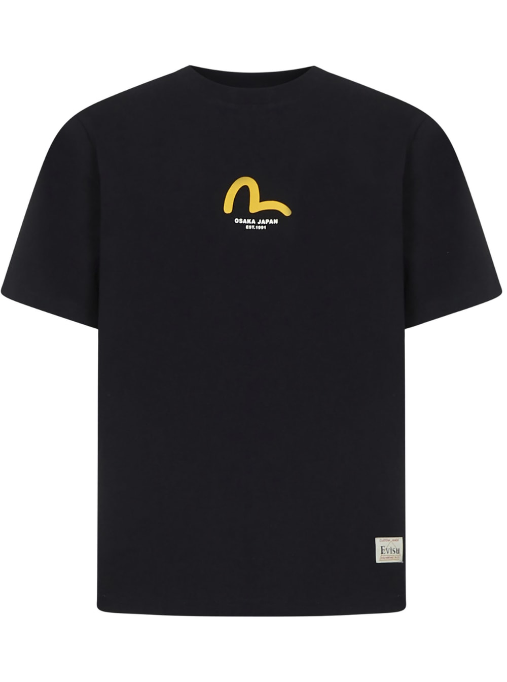 Evisu Mans Black Cotton T-shirt With Daruma Komainu Logo Print