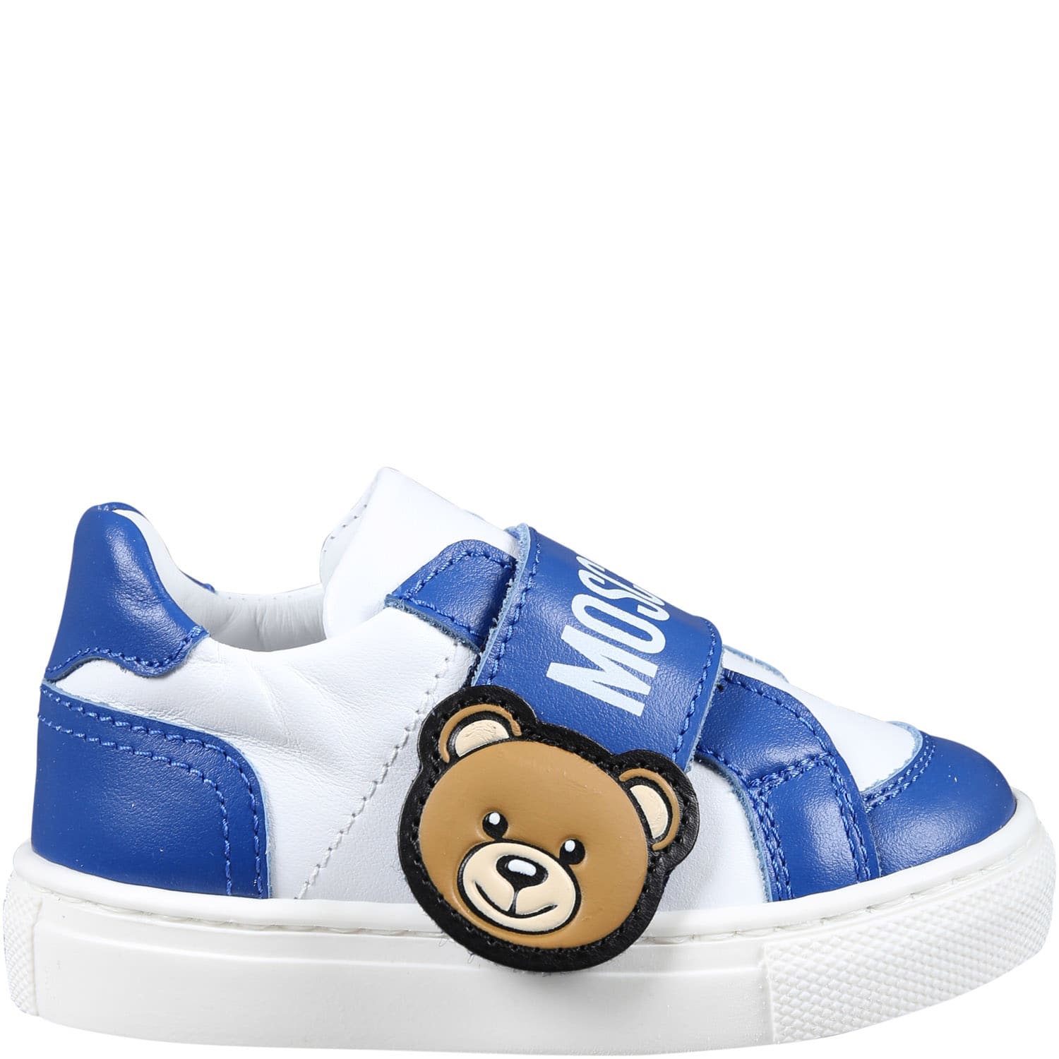 Shop Moschino Light Blue Sneakers For Boy With Tedy Bear