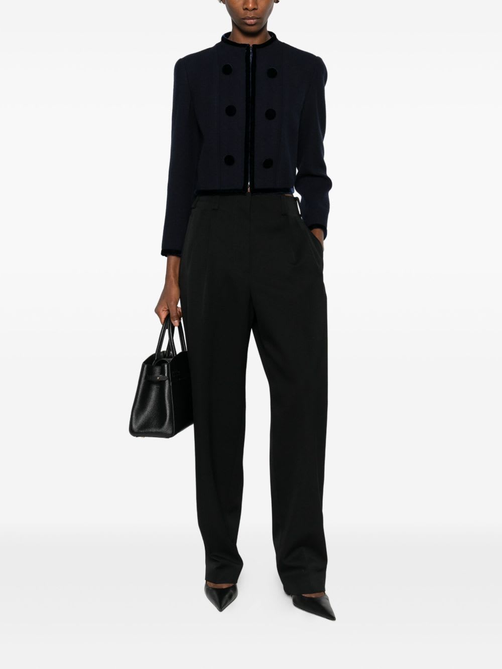 Emporio Armani Double-breasted Cropped Wool Blazer In Black