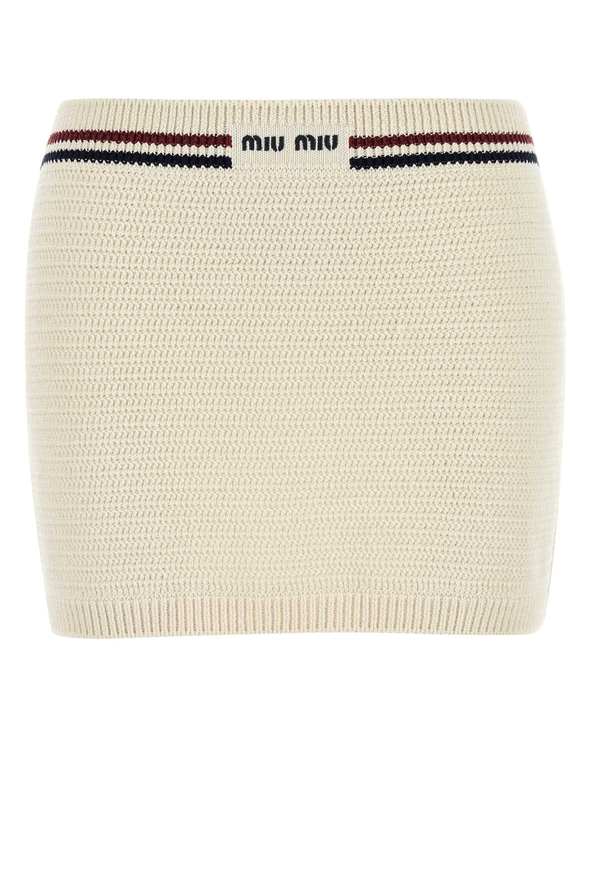 Miu Miu Ivory Stretch Crochet Mini Skirt In Neutral