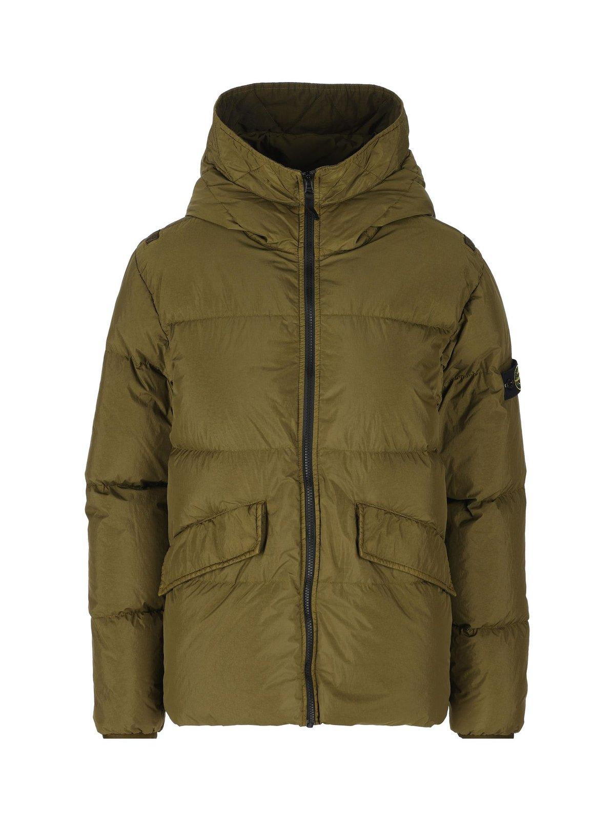 Stone Island Junior Kids' Compass-motif Hooded Jacket In Military Green