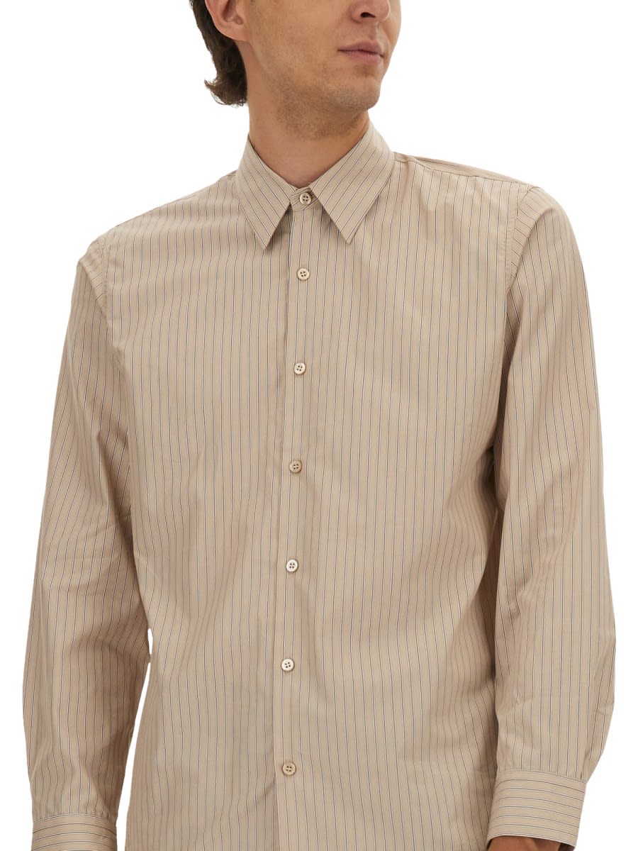 Dries Van Noten Striped Long Sleeve Shirt With Button-down Collar In Nude