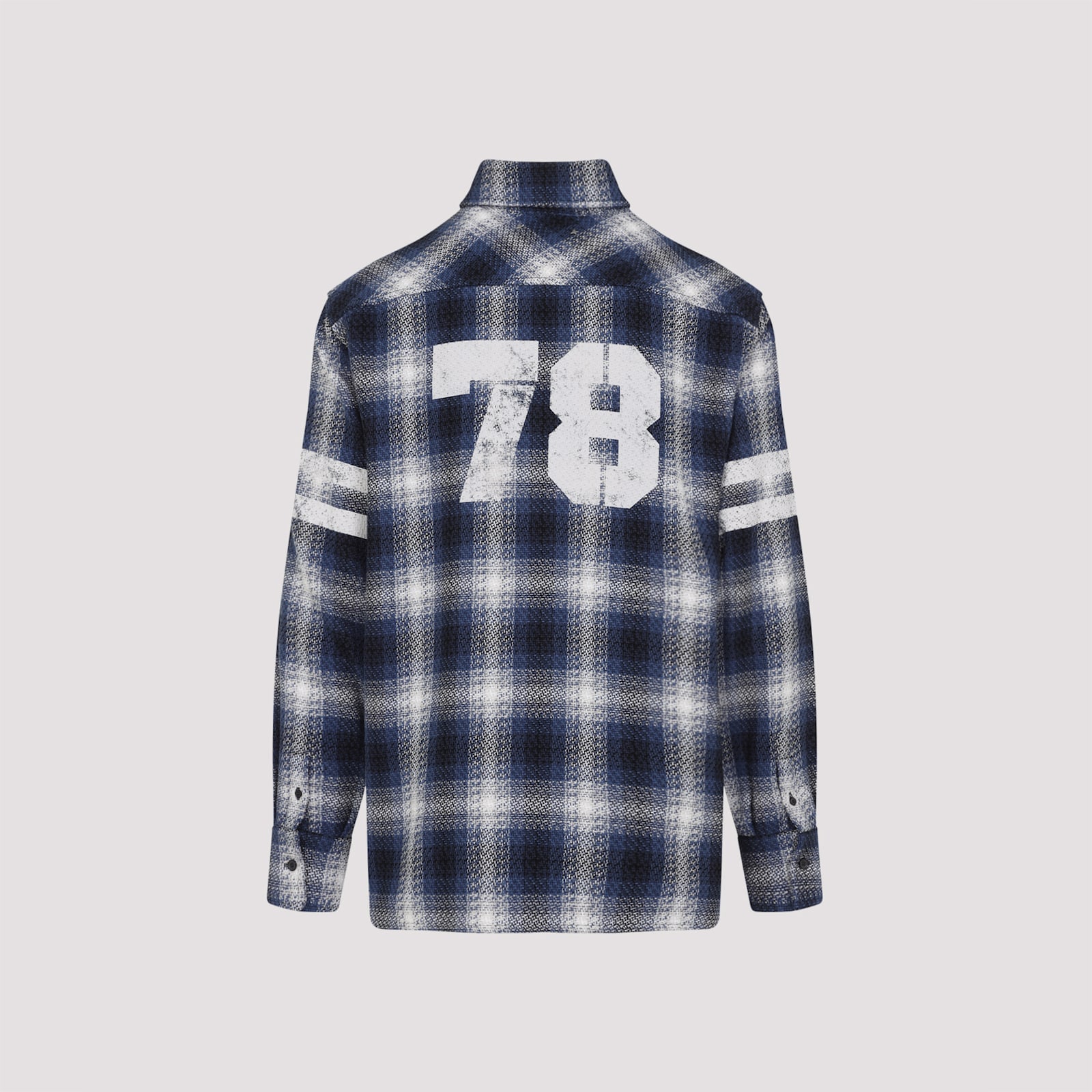 Golden Goose Multicolor Shirt With Check Motif And Stripes On The Sleeves In Ice Indigo