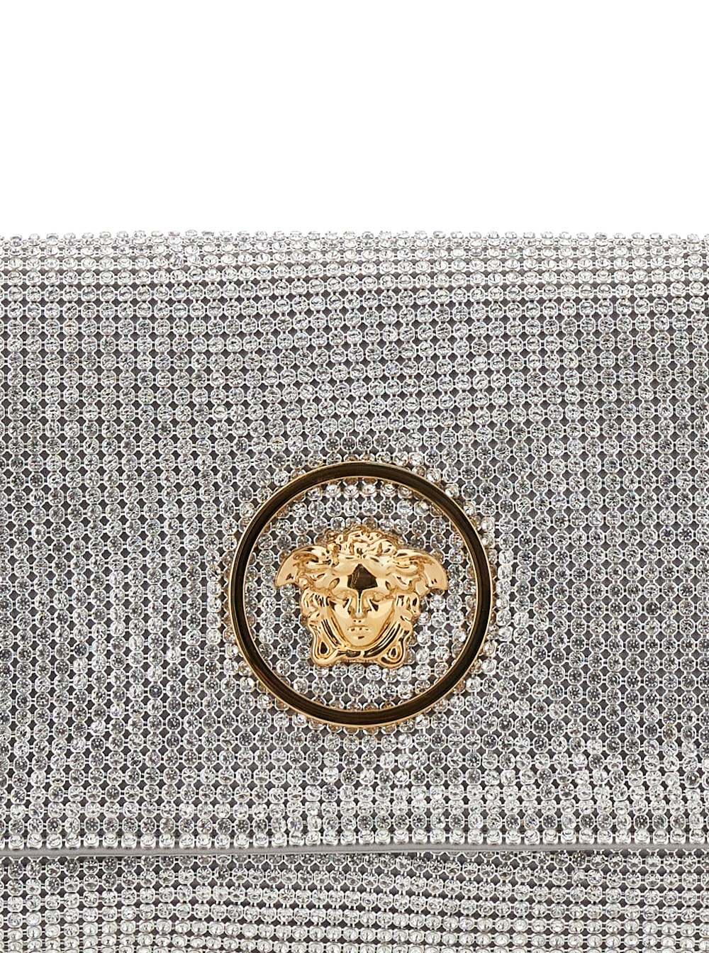 Versace Silver Crystal La Medusa Clutch In Silver