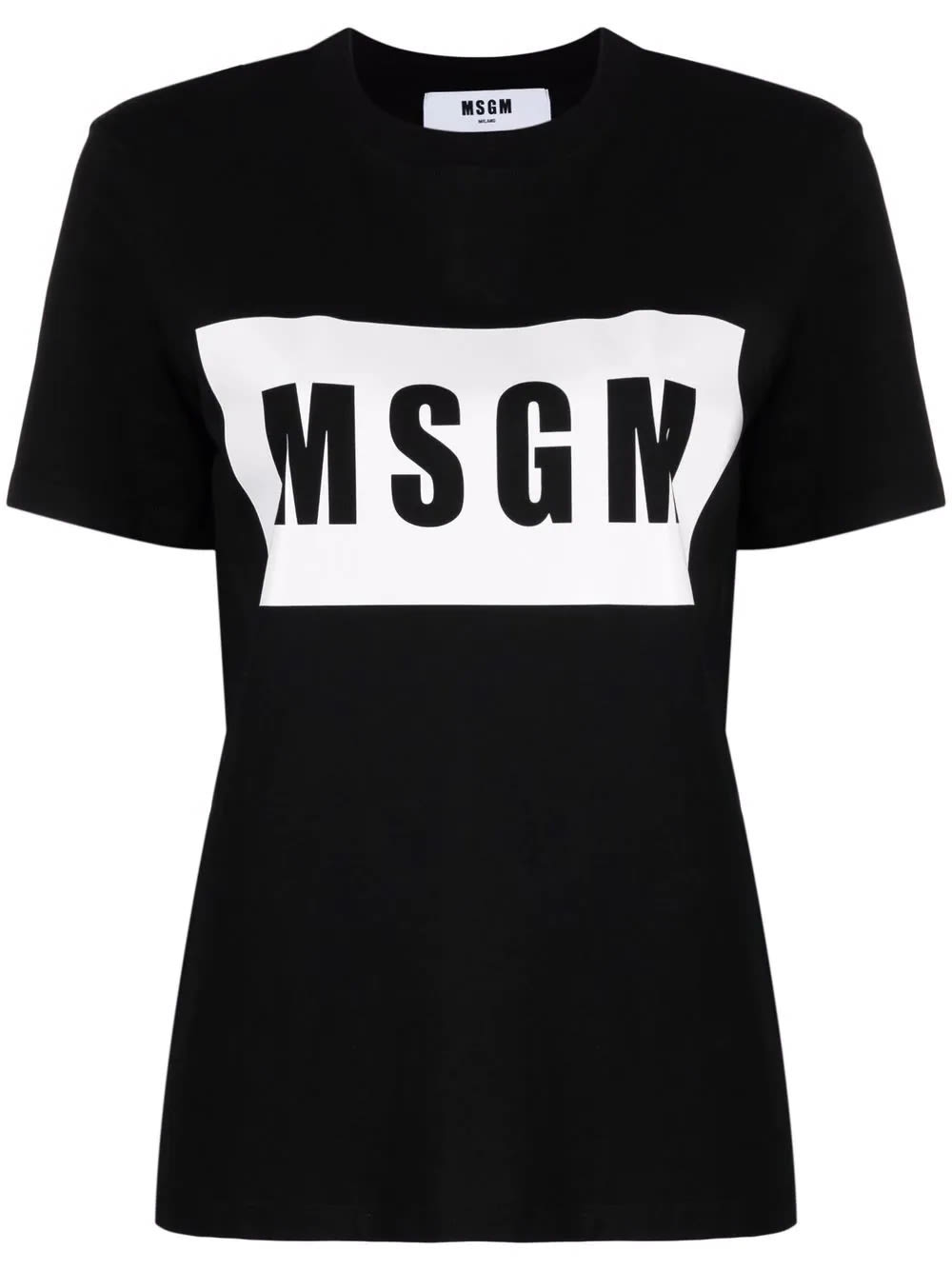 MSGM Woman Black T-shirt With White Logo Box