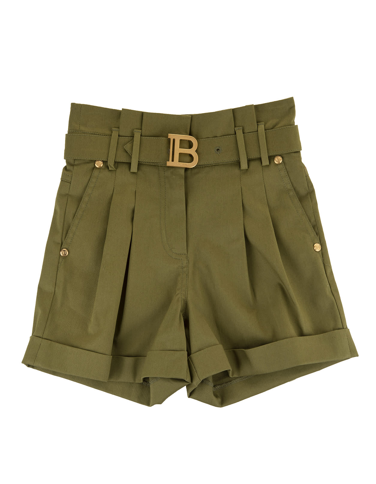 Balmain Military Green High-waisted Shorts