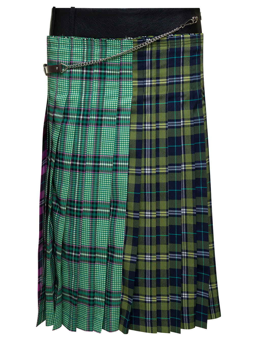 Midi Multicolor Skirt With Chain And Check Motif In Fabric Woman