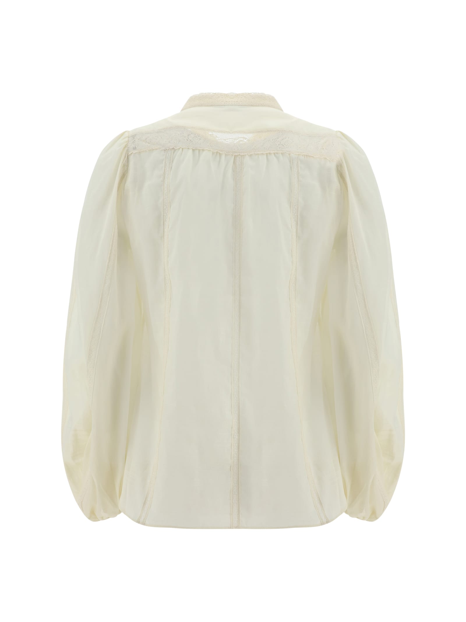 Shop Zimmermann Halliday Lace Trim Shirt In Cream