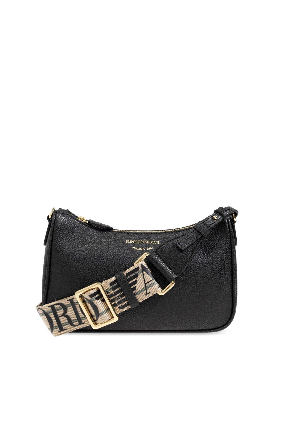 Shop Emporio Armani Shoulder Bag With Printed Logo In Nero/silver