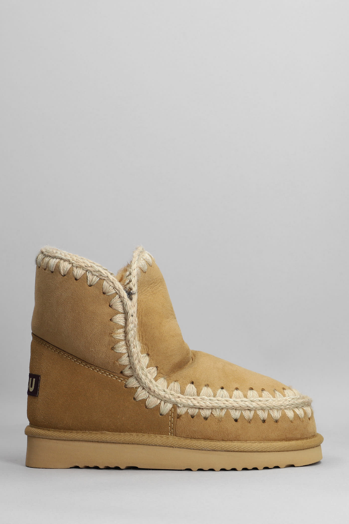 Shop Mou Eskimo 18 Low Heels Ankle Boots In Beige Suede