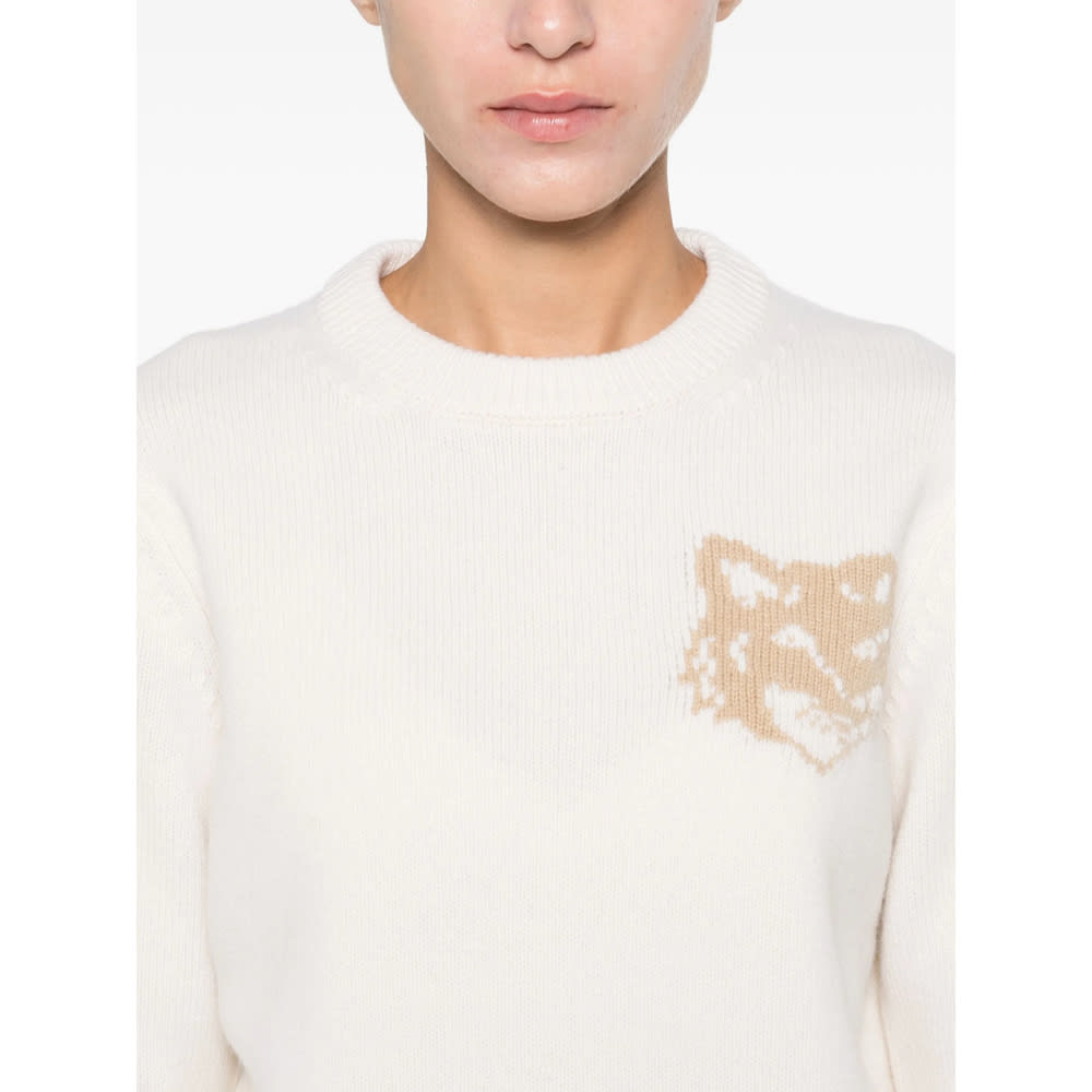 Maison Kitsuné Fox Head Wool Crewneck Jumper In Neutral