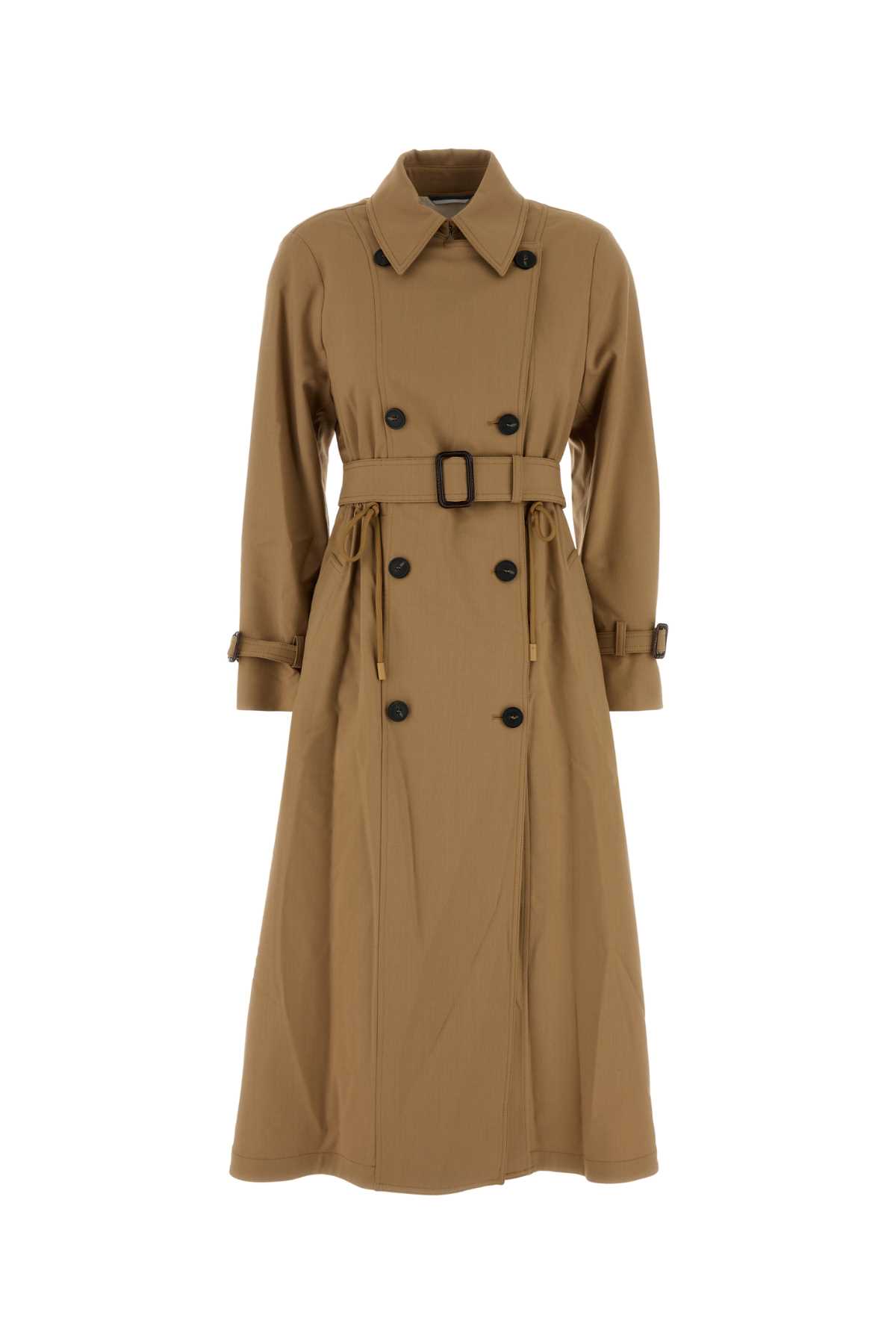 Weekend Max Mara Camel Stretch Polyester Blend Fauto Trench Coat In Brown