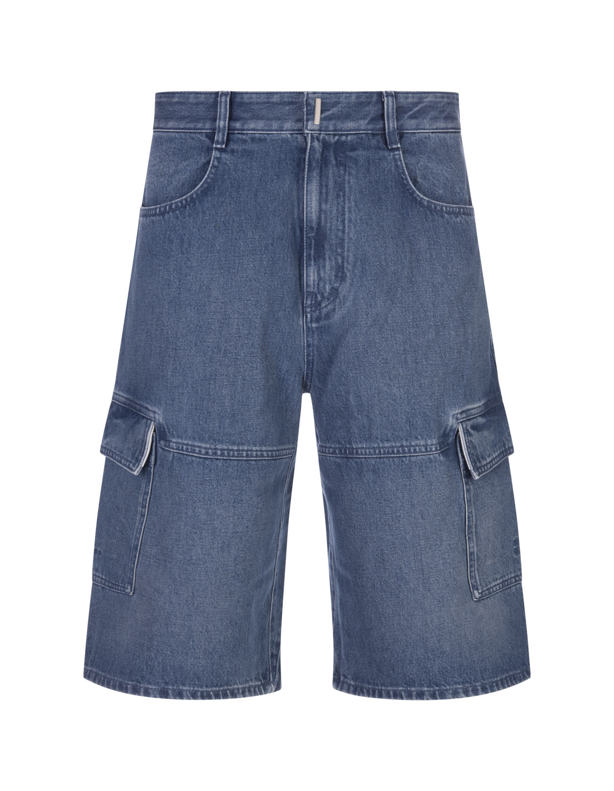 GIVENCHY BLUE DENIM CARGO BERMUDA SHORTS WITH INSERTS