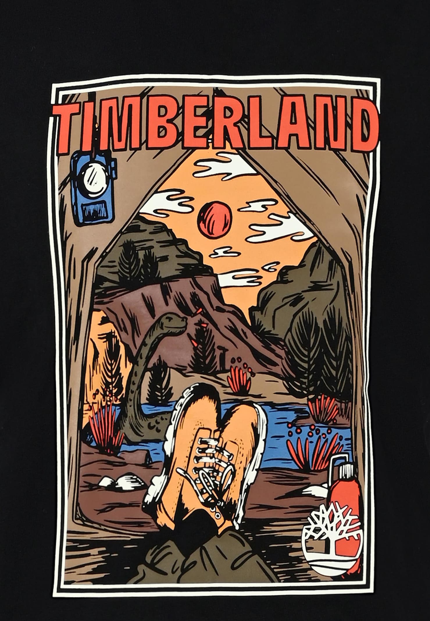 Timberland Black T-shirt For Boy With Landscape Print In Black