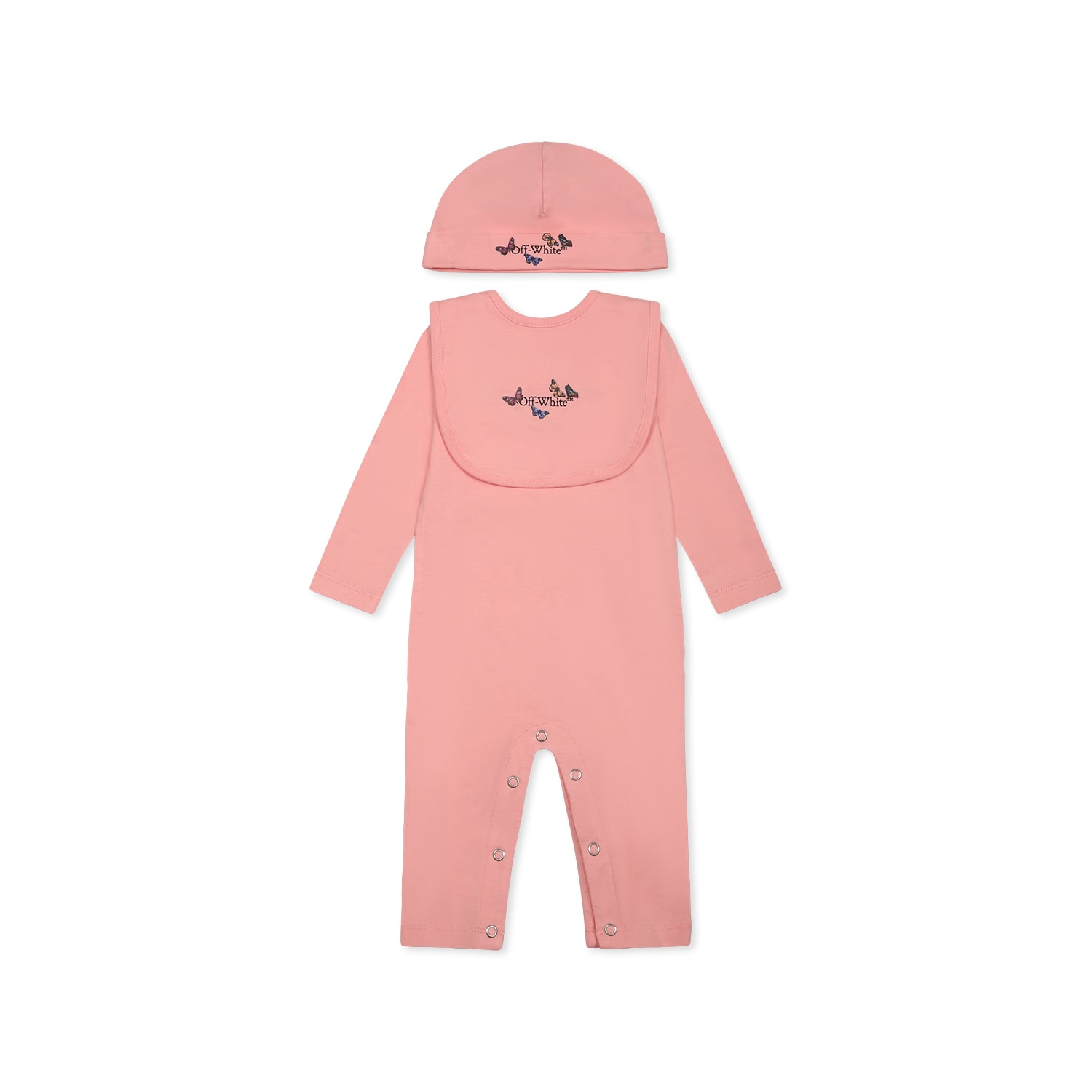 Off-white Pink Babygrow Set For Baby Girl With Logo In Pink