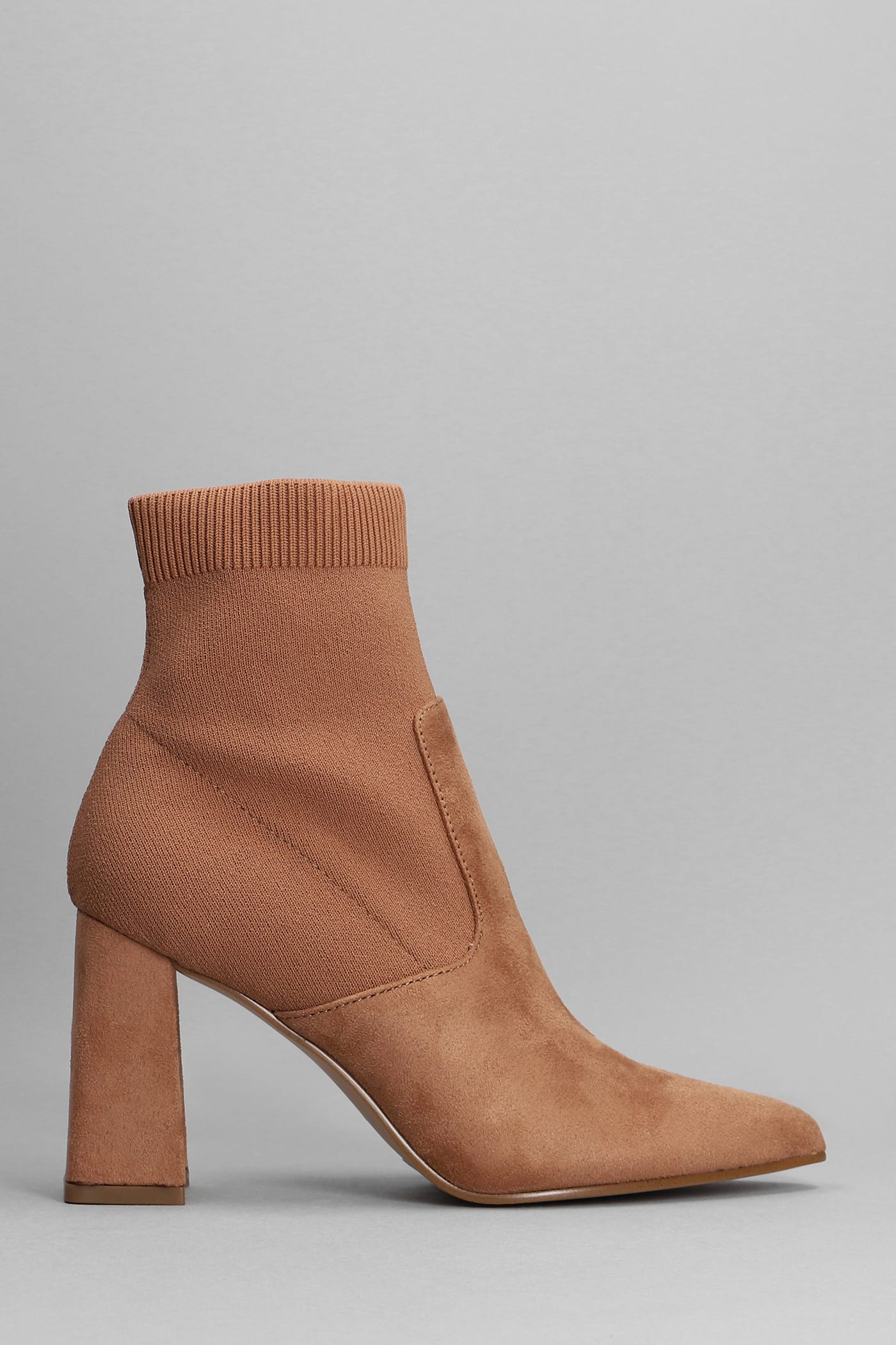 Steve Madden Ramp Up High Heels Ankle Boots In Taupe Suede And Fabric