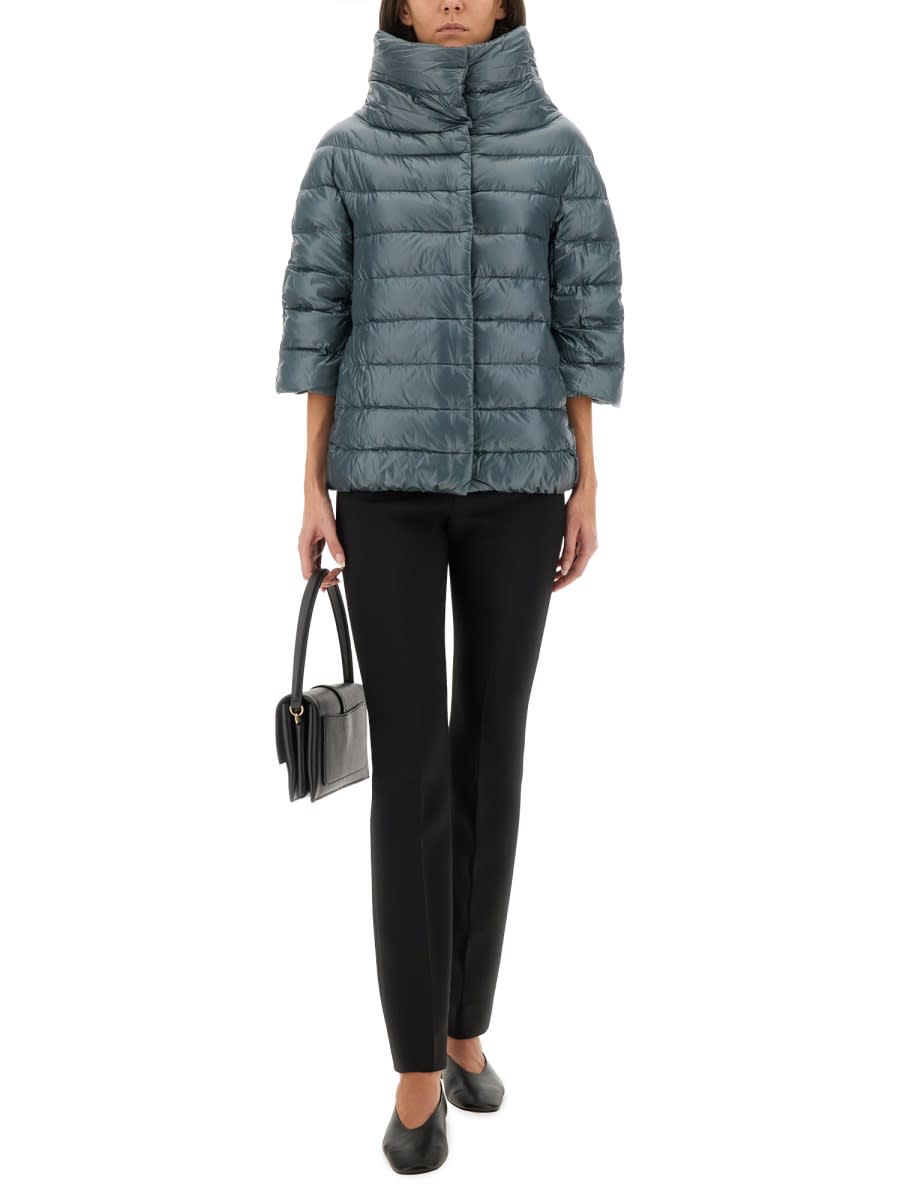 Herno Aminta Funnel-neck Three-quarter-sleeves Jacket In Blue