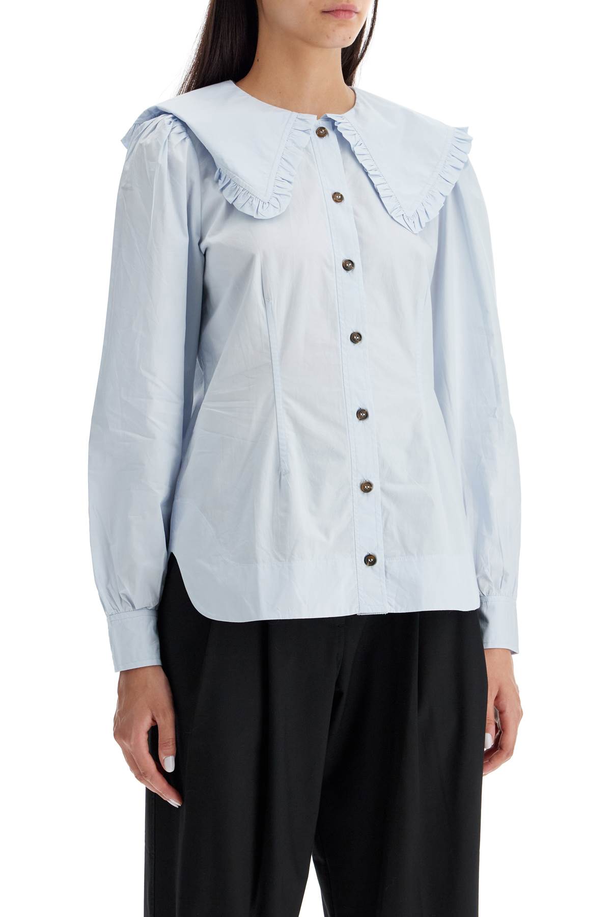 GANNI POPLIN SHIRT WITH OVERSIZED COLLAR