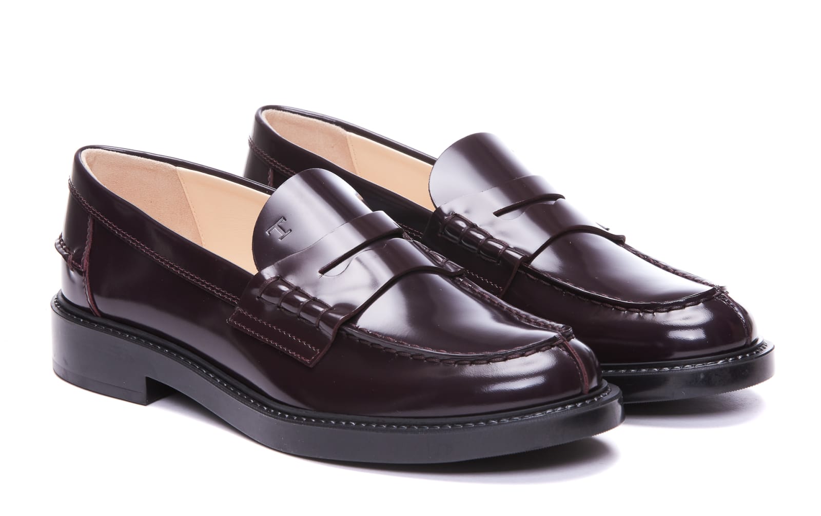 Shop Tod's Leather Loafers In Brule` Medio