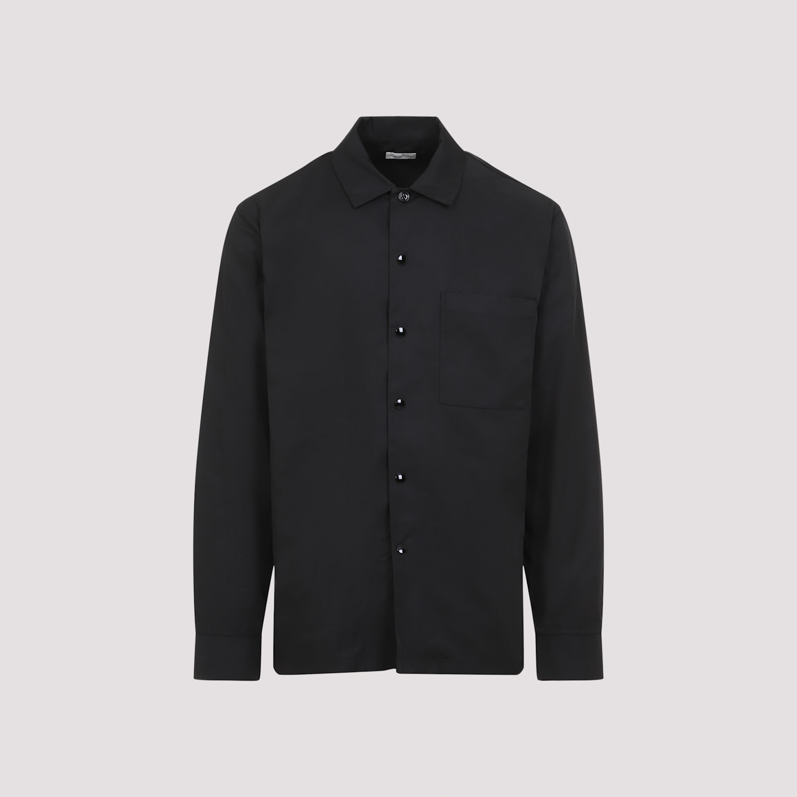 Dries Van Noten Cornish Black Tech Fabric Shirt With Pointed Collar In Black