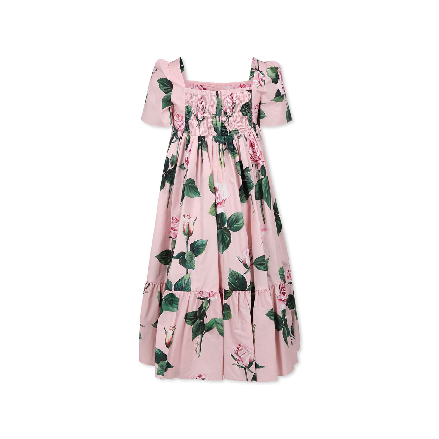 Dolce & Gabbana Floral Cotton Poplin Dress In Pink