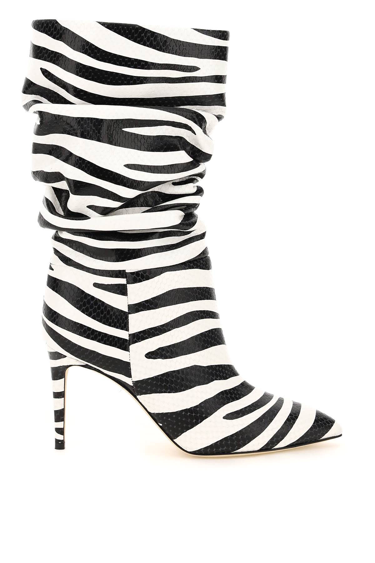 Paris Texas Zebra-striped Leather Slouchy Boots