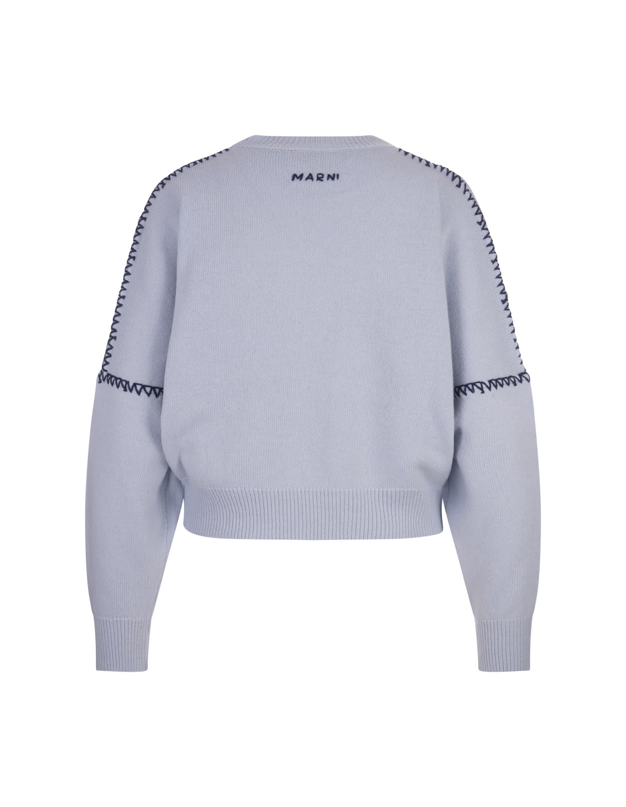 Shop Marni Light Blue Sweater With Logo And Stitching