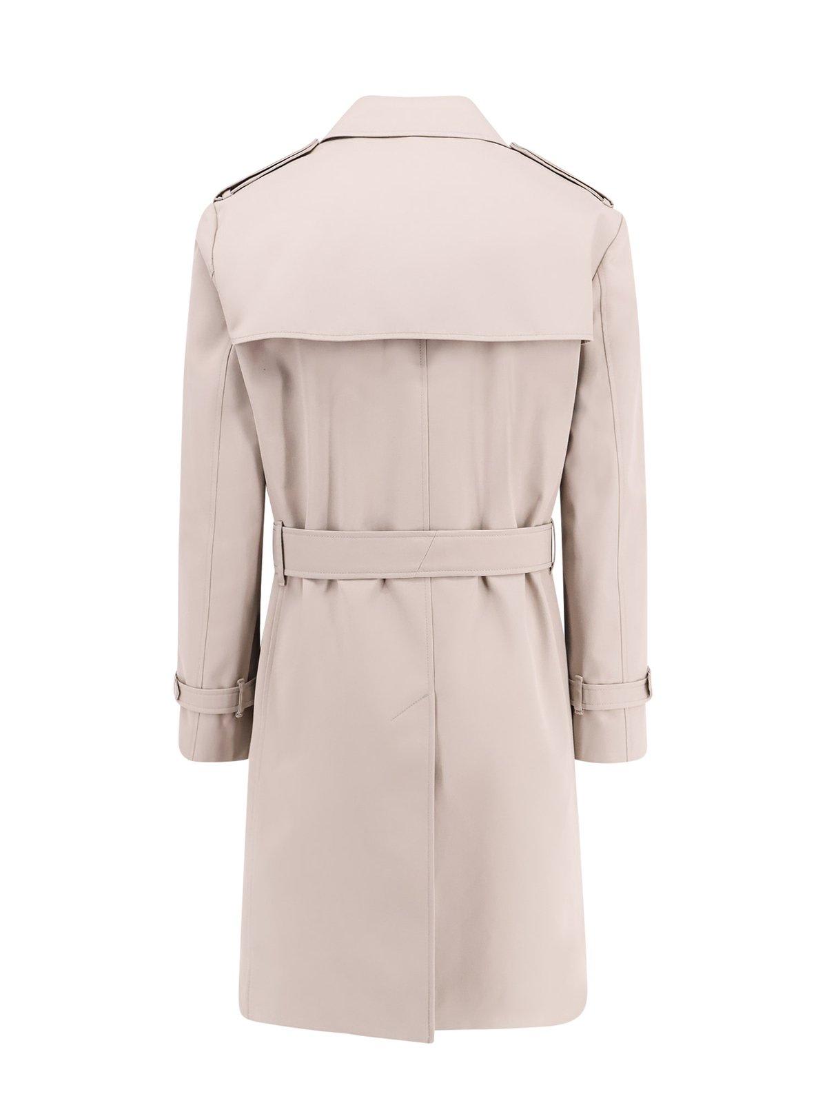 Burberry Men Cotton Blend Trench With Check Lining In Heron