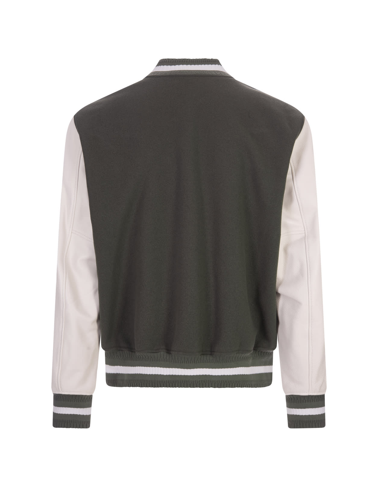 Shop Givenchy Grey Green And White Bomber Jacket In Wool And Leather