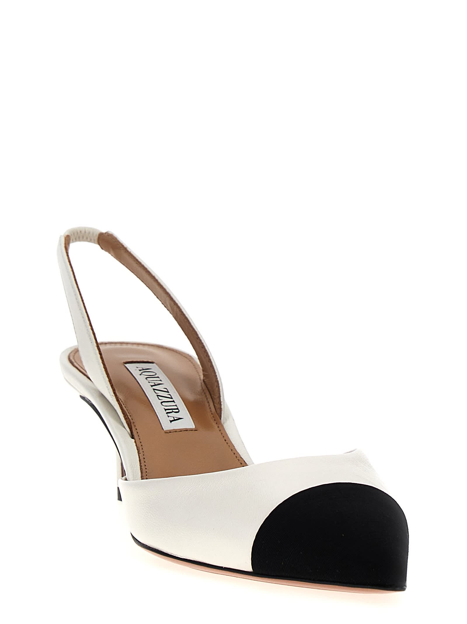 Shop Aquazzura Milanese Slingback In White/black