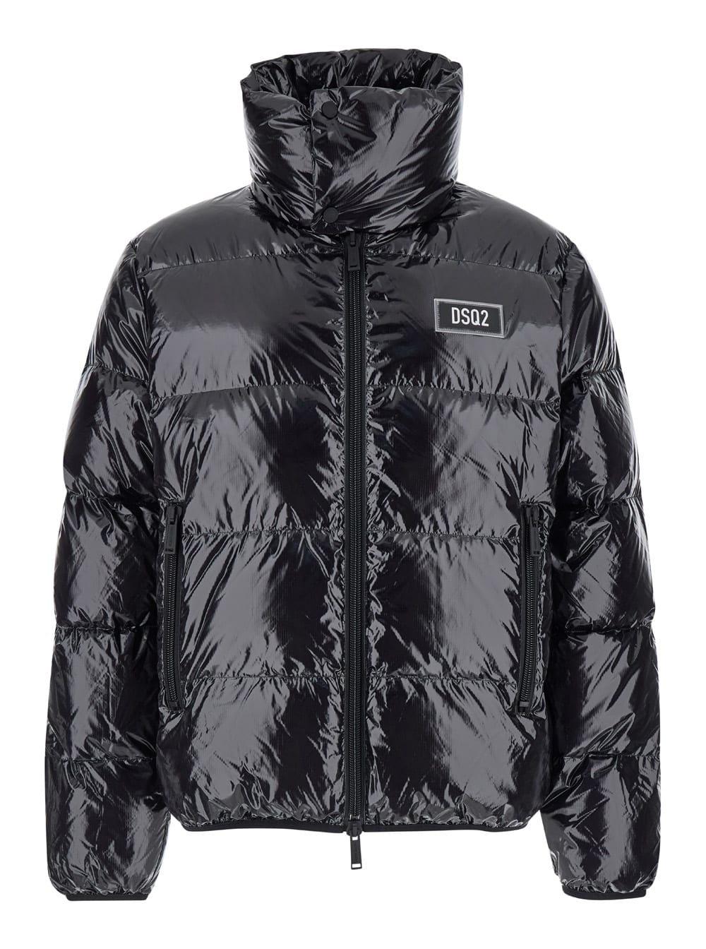 Shop Dsquared2 Black Down Jacket With Logo Patch On The Front In Tech Fabric Man