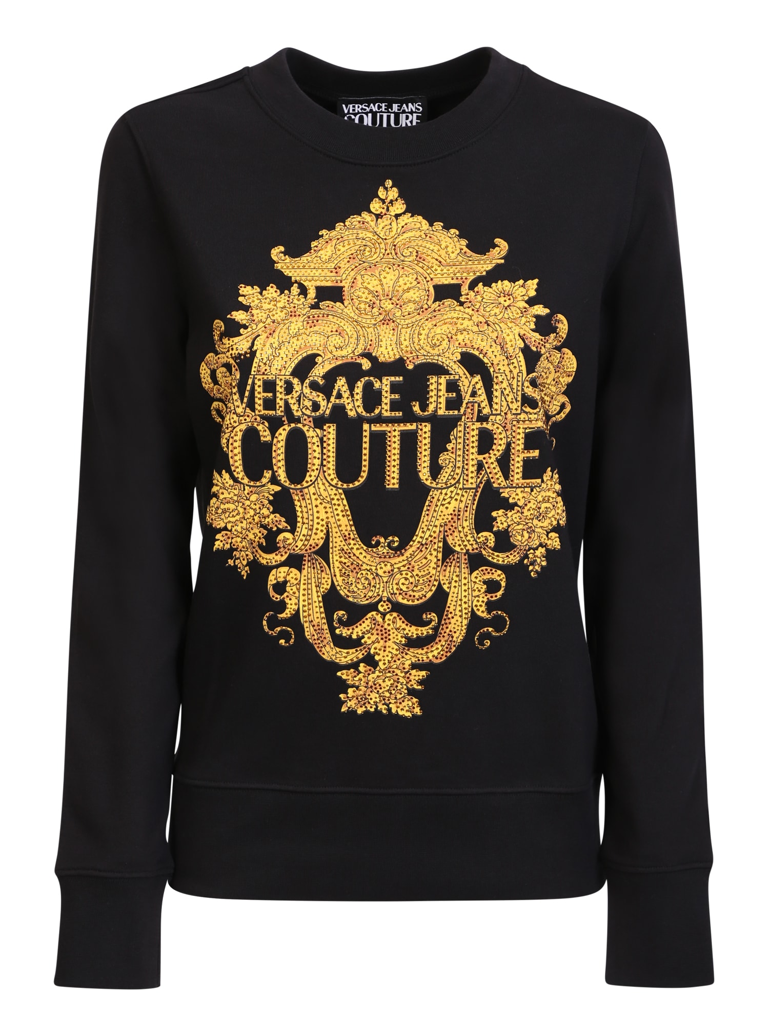 Versace Jeans Couture Crewneck Sweatshirt With Baroque Print Black