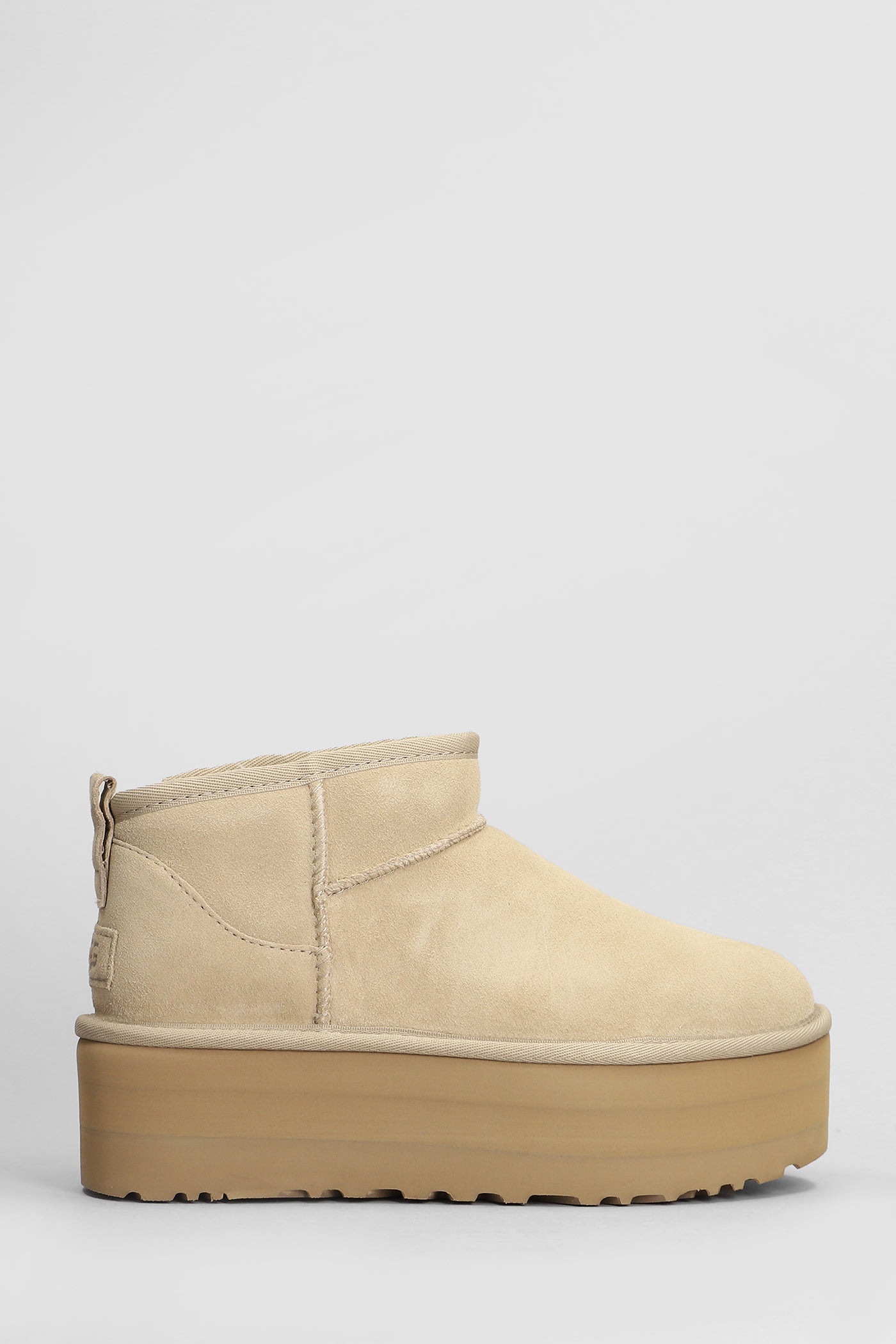 Ugg Classic Ultra Mini Low Heels Ankle Boots In Beige Suede In Neutral