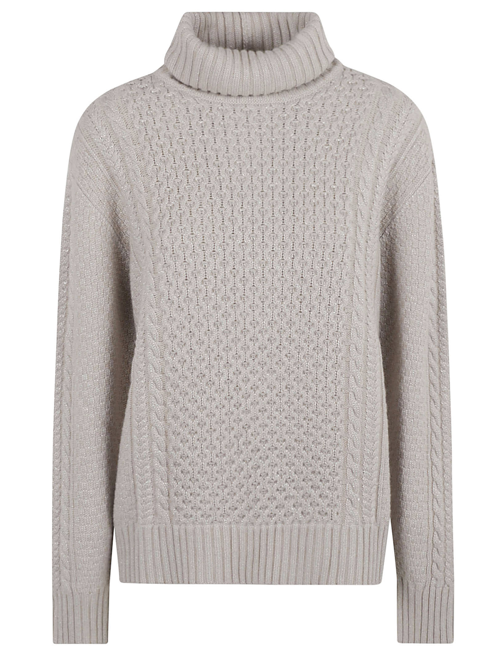 Patterned Woven Roll-neck Rib Trim Sweater