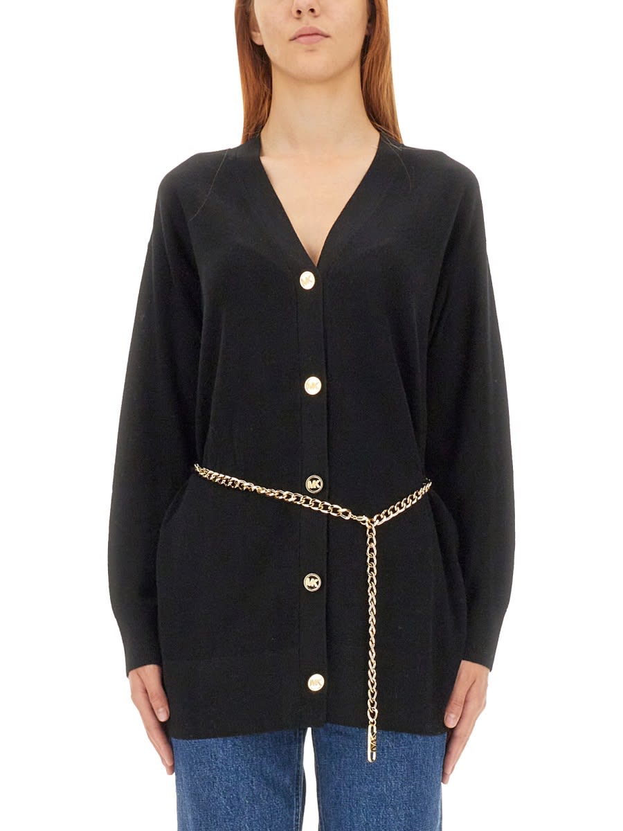 Shop Michael Kors Belted Cardigan In Black