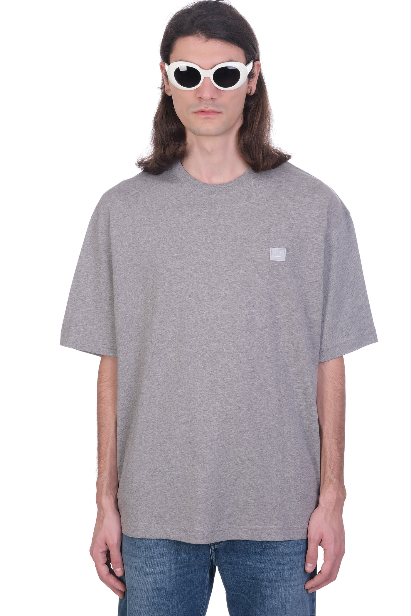Acne Studios Exford Face T-shirt In Grey Cotton