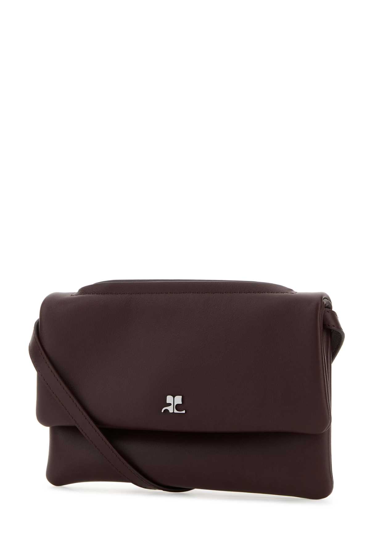 Courrèges Leather Shoulder Bag Fold-over Flap In Burgundy