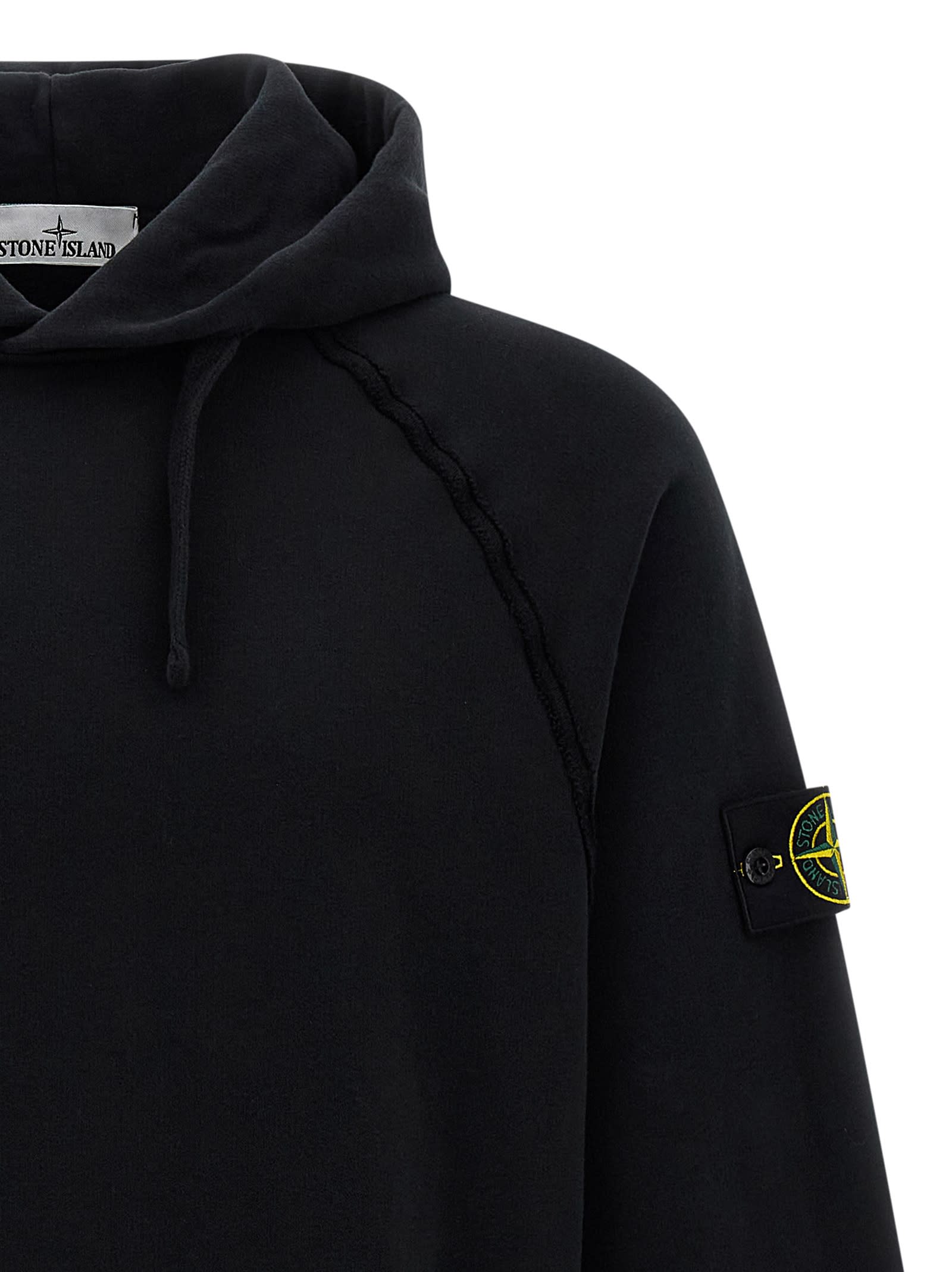 Stone Island Brushed Organic Cotton Fleece Oversized Fit Hoodie Clothing In Black