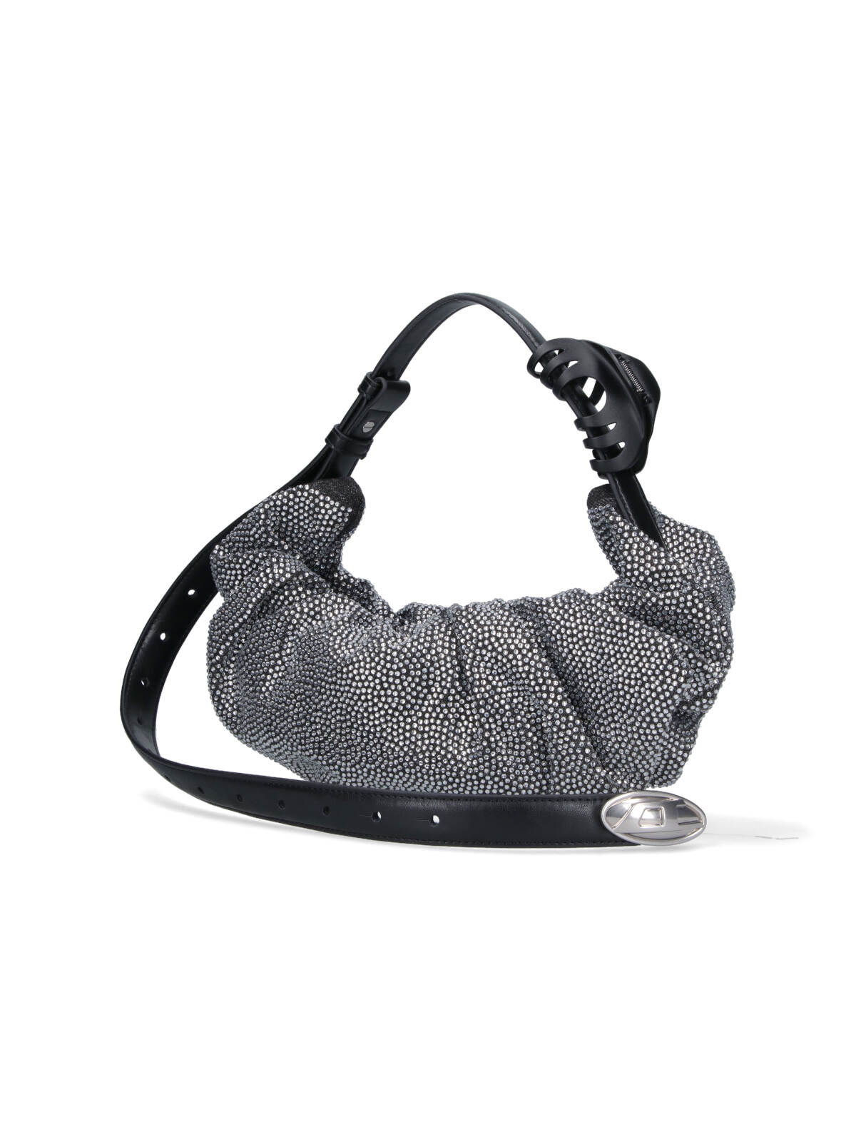 Diesel Small Grab-d Embellished Scrunched Shoulder Bag In Silver