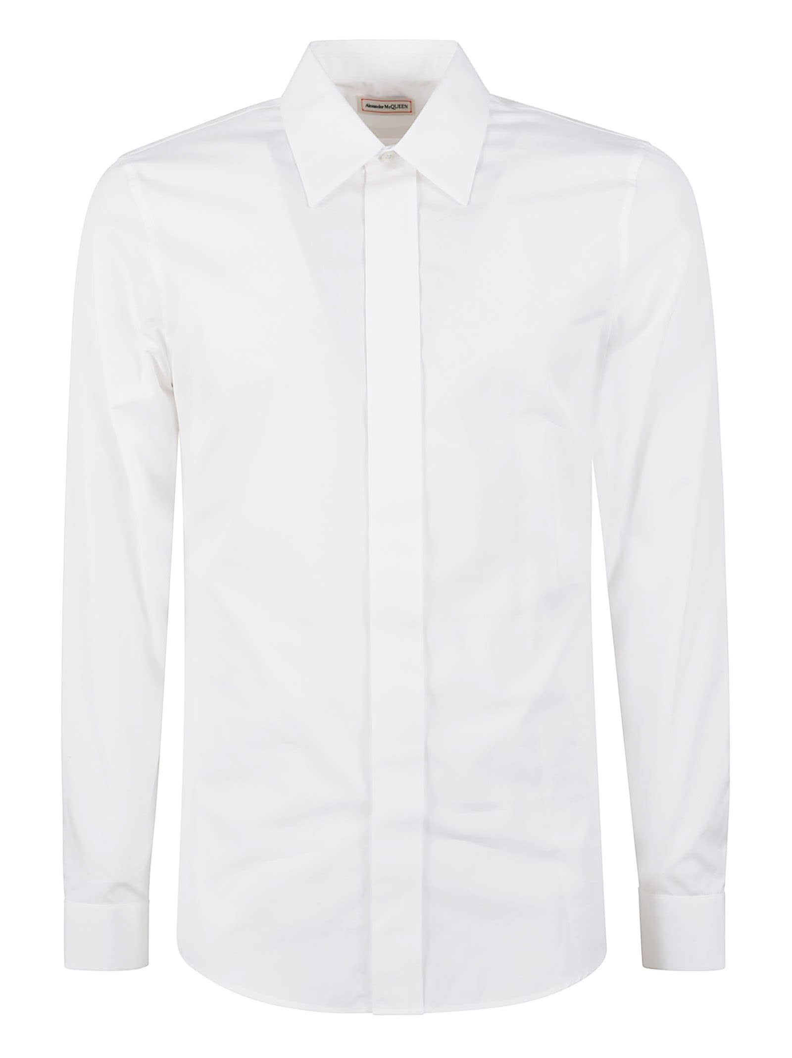 Shop Alexander Mcqueen Round Hem Plain Slim Shirt In White